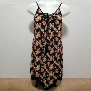 Xhilaration dress Small floral print sleeveless handkerchief fringe tie neck